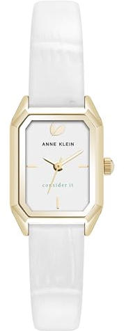 Anne Klein Women's Sustainable Leather Strap Watch, AK/5148 White/Gold