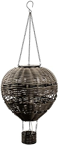 Northpoint Solar Heißluftballon LED Lampe aus Rattan – Wetterfeste Solar Hängelaterne für Garten, Balkon & Terrasse – Boho Deko Windlicht mit warmweißem Licht – Outdoor Solarleuchte zum Aufhängen