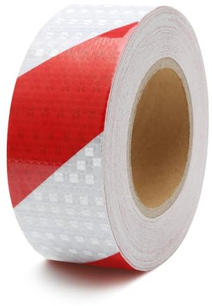 Weniubit Nastro riflettente 5 cm x 25 m nastro riflettente impermeabile rosso e bianco nastro di pericolo autoadesivo adesivo riflettente per rimorchi, garage, fabbriche, macchine