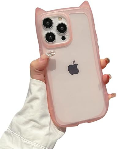 Emlivi Hülle für iPhone 13, Niedliche Katze Handyhülle, Transparent 3D Cartoon Katzenohren Design Schutzhülle Weiche Silikon TPU Bumper Cover Süße Kitty Case für iPhone 13, Klarrosa