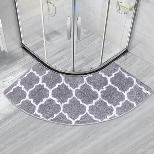 LPUKOI Semi-Circular Bath Mat for Quadrant Shower Cubicle, Anti-Slip Bathroom Carpet Rugs Shower Mat, Fan-Shaped Foot Pads, Curved Shower Mat for Hotel, Grey, 45x100cm-Grey Pattern-45x100cm