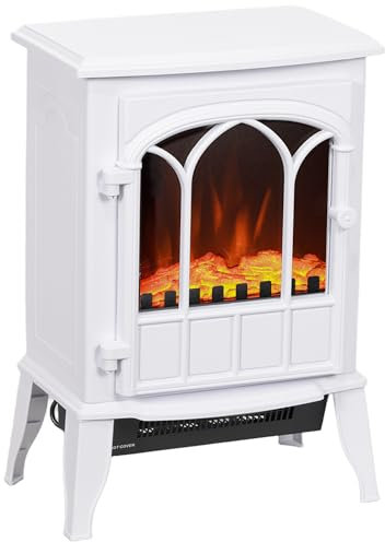 HOMCOM Chimenea Eléctrica 1000W/2000W Chimenea Decorativa con Ventana Efecto de Llama Temperatura Ajustable y Protección Sobrecalentamiento para 15-30 ㎡ 39x23x56,5 cm Blanco