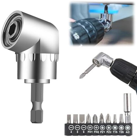 105° Winkelschrauber Vorsatz Adapter, 11 Stück 105° Winkelaufsatz Set Bit Verlängerung, 2024 Corner Tool Screw Hub with Multi function Bend Screwdriver Bit, 1/4 Zoll Sechskantschaft Winkelgetriebe (A)
