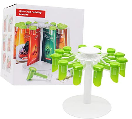 OKUMEYR Support de Rangement Rotatif pour Épices Étagère à Épices en Plastique Clip de Fermeture Pratique Organisateur Cuisine Accueil et Rangement Paquet de Condiments