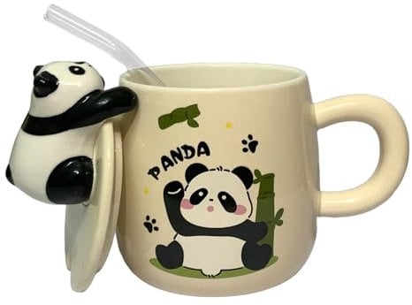 3D Animal Cute Panda Coffee Mugs with Lids, Novelty Milk Tea Cup, Gifts for Panda Lovers Women Birthday Gifts for Her, Funny Mugs for Women Men Girls Kids Friends Wife Mom Grandma Teacher