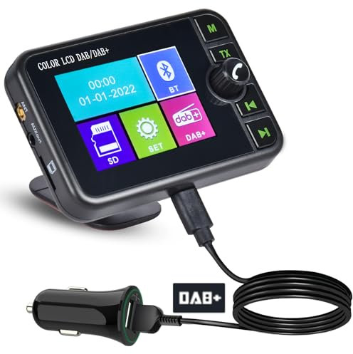 Fuluku DAB Adattatore per Autoradio 2.4'' LCD Portatile DAB + Autoradio Adattatore con FM Trasmettitore Audio/Bluetooth Vivavoce/Bluetooth Musica/AUX In&Out/Supporto TF Card