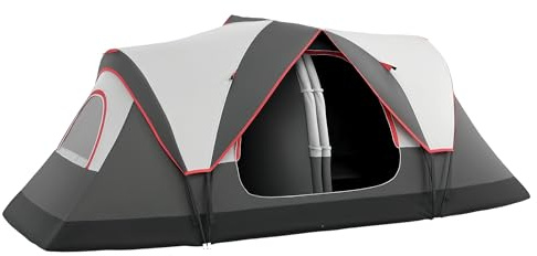 Outsunny Tente de Camping Familiale 6 Pers. Double Toit Ventilée Gris Foncé