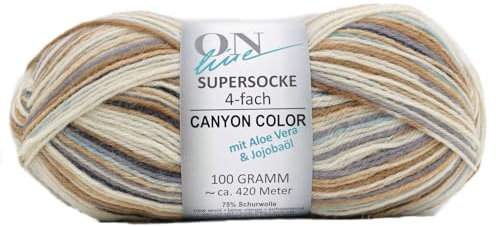 Online Supersocke 4-fach Color mit Aloe Vera und Jojobaöl, Sockenwolle 4-fädig, Strumpfwolle mit Farbverlauf, Wolle zum Socken stricken, häkeln | 75% Wolle, 25% Polyamid, 100g 420m, NS 2,5-3mm (3020)