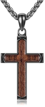 DAYLINLOVE Holz Kreuz Kette 925er Sterlingsilber Echtes Ebenholz Schwarzes Kreuz Anhänger Halskette Kruzifix Christlich Religiös Schmuck Geschenke für Männer Damen Frauen