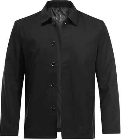 Allthemen Men's Lightweight Casual Jacket Classic Loose Fit Lapel Button Coat Solid Color Black L