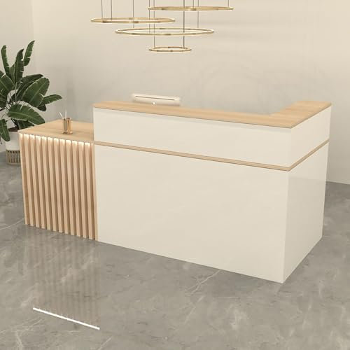 MESCXTY L-förmiger moderner Rezeptionstresen, Fronttresen mit abschließbaren Schubladen und Türschrank, multifunktionaler Steh-Rezeptionstresen für Büro-Lobby-Bar-Schönheitssalon(160cm, A)