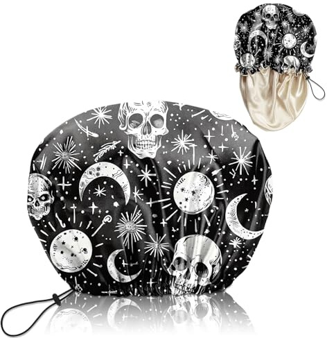 BHAHB Luxury Shower Cap Reusable Double Layer Elastic Adjustable Satin Lined Hair Bath Cap Cute Aesthetic Women Girls