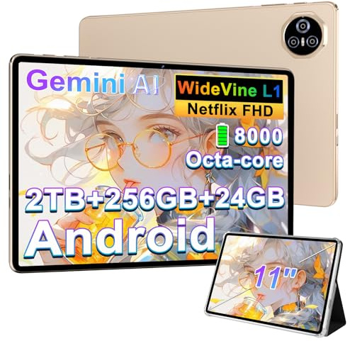 JVVQTB Tablet Android Octa Core 24GB RAM + 256GB ROM (2TB TF) tablet 11 Inch | 5G + 2.4G WiFi | GPS| FHD | Bluetooth 5.0 | 8000mAh | 8MP + 5MP | Type C, Play Store-Dark Gold