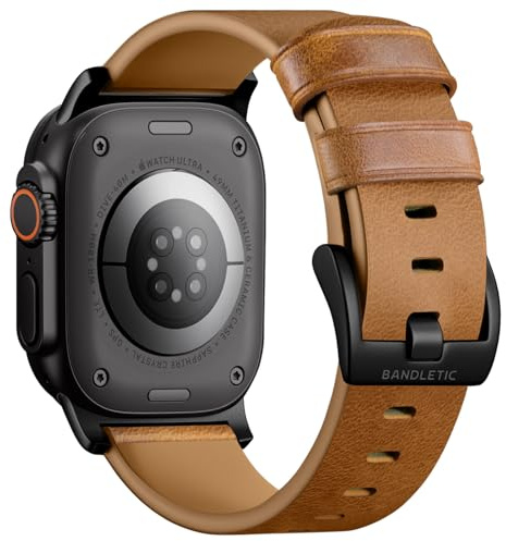 Bandletic Genuine Leather Strap Compatible with Apple Watch Straps | Soft Strap for iWatch Ultra 3/2/1, Series 11 10 SE3 SE2 SE 9 8 7 6 5 4, 49mm 46mm 45mm 44mm 42mm(3 2 1) Band for Men Women