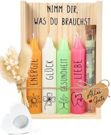 Geschenke für Frauen, Kerzenset mit Herz Kerzenhalter, Geldgeschenke Geburtstag Verpackung, Kerzen Deko mit Holzbox,Wellness Geschenkset, Geschenk für Freundin Schwester Mama, Geburtstagsgeschenk