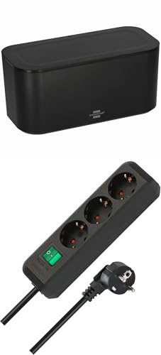 Brennenstuhl Eco-Line Steckdosenleiste 3-Fach (Mehrfachsteckdose mit erhöhtem Berührungsschutz, Schalter und 5m Kabel) schwarz + Brennenstuhl Kabelbox für Steckdosenleisten schwarz