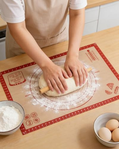 Huglux Baking Mat Large, Tapis de Cuisson Silicone 70 x 50cm, Tapis Patisserie Antidérapant Ustensiles à Pâtisserie Reutilisable Tapis Cuisson Mesurable Plaque pour Pâte, Macaron, Biscuit (Brun café)