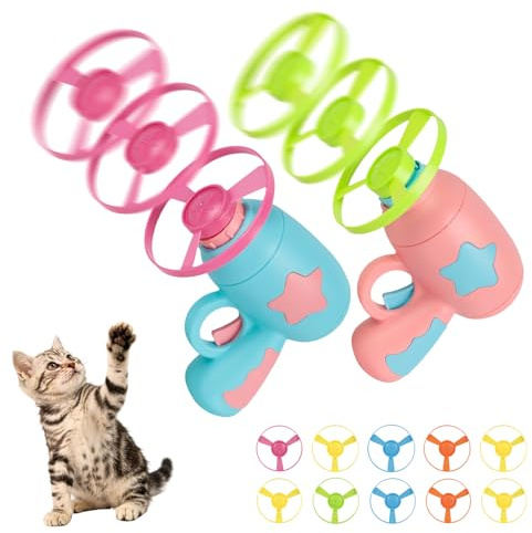 runpeak Katzenspielzeug interaktiv, interaktives Katzenspielzeug Set mit 2 Werfern & 10 bunten Flugscheiben, Propeller Spielzeug für Indoor und Outdoor Jagd, perfektes Katzenspielzeug zum Spielen