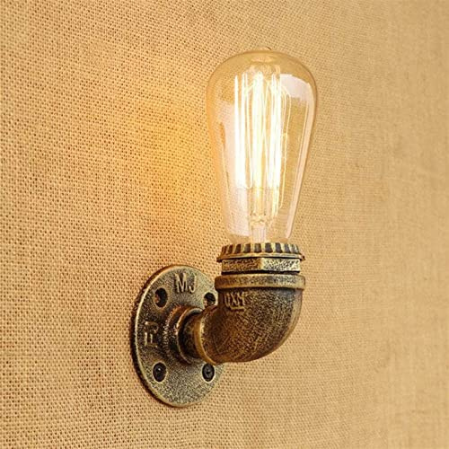 Prettiee European Wall Light MI-NI Industrial Iron Rust Water Pipe Wall Sconce Light Retro Steam Punk t Wall Lamp E27 Living Room Bedroom Bar Cafe Decor Wall Hanging ng Fixture,ng (Brass)