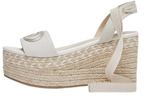 Liu Jo Sandali con Zeppa Espadrillas Beige, Lacci Alla Caviglia, Plateau in Corda, Logo Metallico, Punta Aperta, Tacco 10cm Tg-36