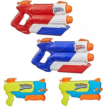 Super Soaker – 2X Twin Tide & 2X Wave Spray - Ultimatives Battle-Action Wasserblaster 4er-Wasserpistolen-Set – Für Epische Sommer-Duelle