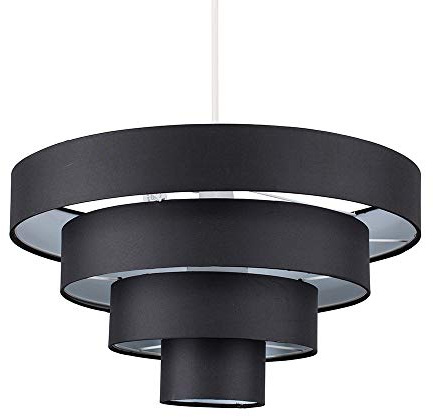 MiniSun | Modern 4 Tier Black Fabric Ceiling Light Shade | Pendant Lights, Home Décor & Improvement Essential | 40cm Shade Width