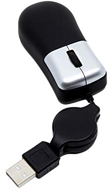 TRIXES Mini Souris Optique Rétractable de Voyage - 3 Boutons USB pour PC - Noire et Argent