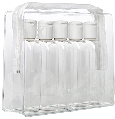 Clear Airline Flight Travel Cabin Bottles 100ml- Clear Case + 5 Bottles - Security Approved