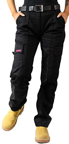 SITE KING Ladies Cargo Combat Work Trousers Size 8 to 22 (10 / Long Leg, Black)