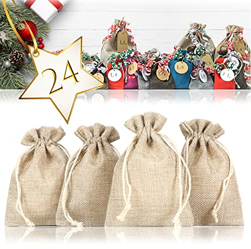 Ganzoo Jutesaeckchen 24er Set fuer Adventskalender, Geschenksaeckchen und Stoffbeutel aus 100 Prozent Jute, beige natur hellbraun, 13 x 9,5 cm, wiederverwendbare Beutel, inklusive Geschenk-Schachtel