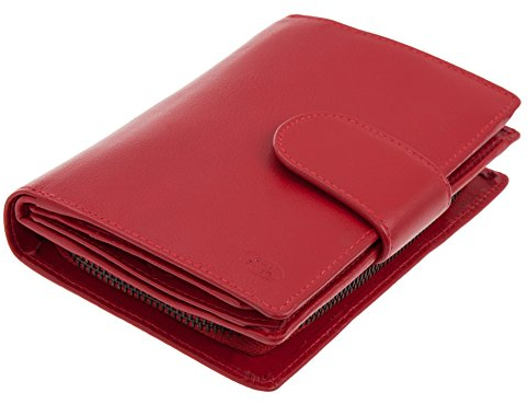 Geldbörse Damen Old River Colori XL Leder Damengeldbörse Börse + Schlüßelmäppchen (Lava Red)