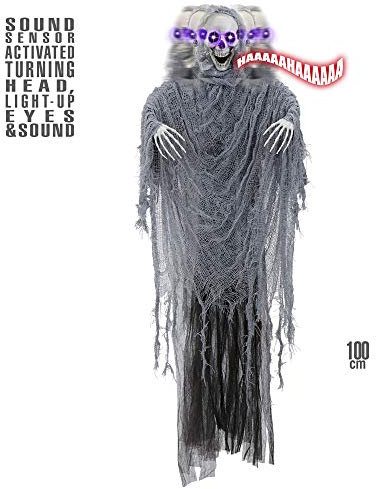 W WIDMANN MILANO Party Fashion 04888 - Animierter Grim Reaper mit beweglichen Kopf, leuchtenden Augen und Geräuschen, Größe 100 cm