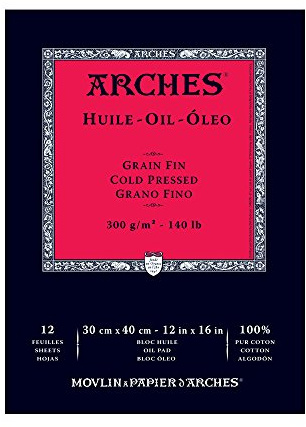 Arches 1795109 Ölblock (für Ölfarben, Feinkorn 100% Baumwolle, 31 x 41 cm, 12 Blatt, 300g/m²) weiß