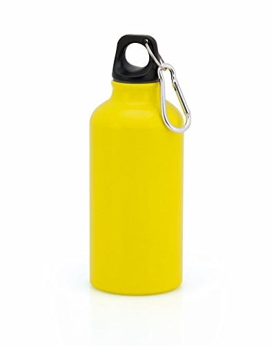 Aluminium Drinking Water Bottle with Screw cap and Carabiner, 400ml (Yellow)