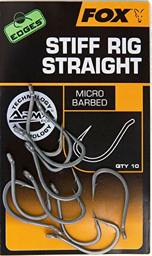 Fox Edges Armapoint Stiff Rig Straight Hooks - 10 Carp Hooks, Fishing Hooks for Carp Fishing, Hooks for Carp, Boilie Hooks, Size: 6