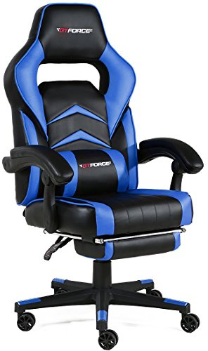GTFORCE TURBO RECLINING SPORTS RACING GAMING OFFICE DESK PC CAR FAUX LEATHER CHAIR (Blue)