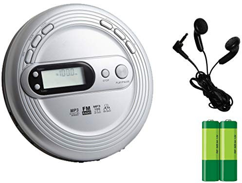 Premium Retro MP3 CD Discman, PLL Digital FM Radio. CD-R, CD-RW, MP3 CDs (Audio Books, Bookmark Pause). Anti-Skip Pro, Large Digital Display, Bass Tone Boost. Inc Earphones, Batteries. Silver Grey