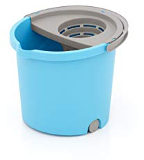 Smart-T-Haus Cubo Redondo con Mini Ruedas + Escurridor, Azul, 33 x 35 x 28 cm