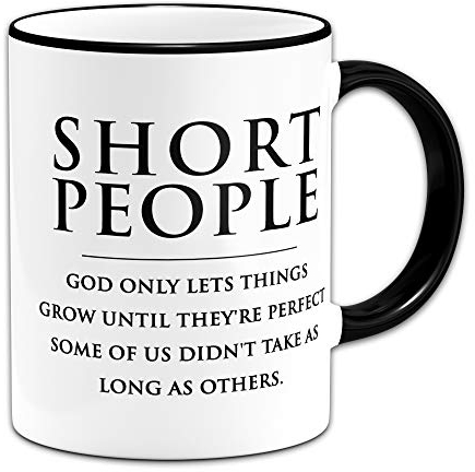 Short People - Novelty Gift Mug + Black Rim & Handle
