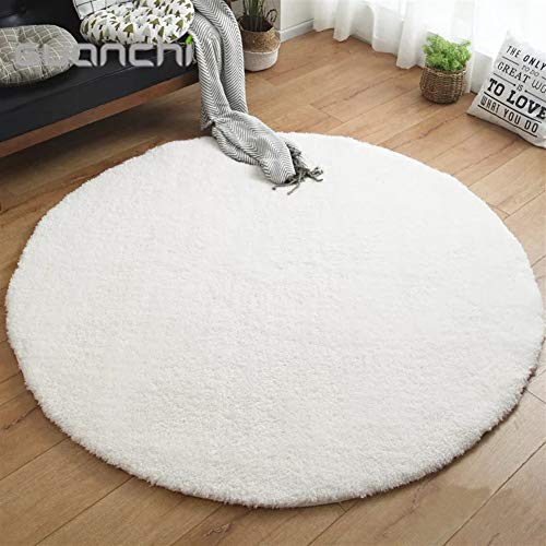 LIVEINU Hochflor Shaggy Teppich für Wohnzimmer Langflor Pflegeleicht Rund Teppich Hochwertig Hohe Fadendichte Wasser Absorbierend Badezimmerteppich Für Wohnzimmer Weiß Ø 120 cm
