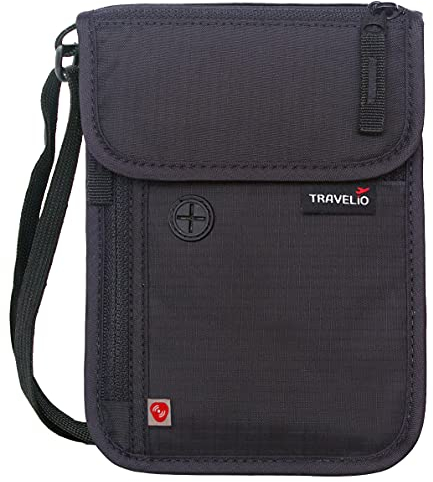 TRAVELiO Porta passaporto uomo e donna RFID blocco nascosto viaggio collo portafoglio Stash Pouch (nero)