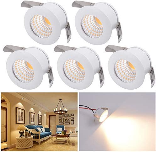 Audor Mini LED Einbaustrahler Set 5er, 3W LED Deckenstrahler COB Deckenspots Einbauleuchte Aluminium Spots LED Set Warmweiß für Weinschrank/Schrank/Küche/Wohnzimmer