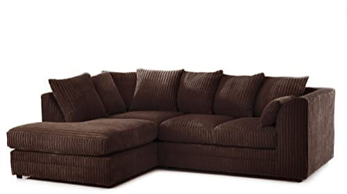 CHICAGO JUMBO CORD CORNER SOFA 5 COLOURS - LEFT/RIGHT HAND (Chocolate Brown, Left Hand Corner Sofa)