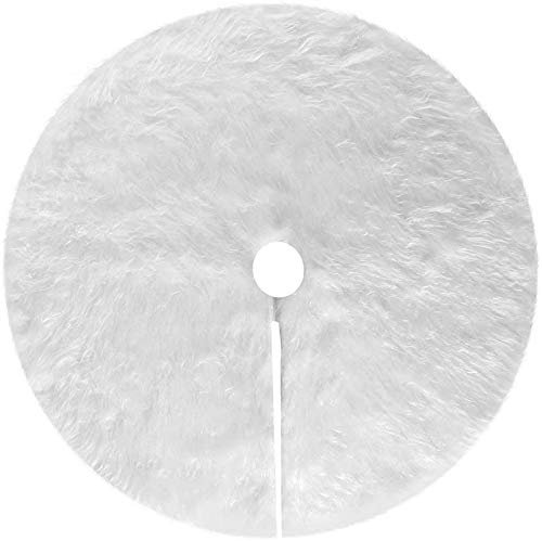Jupe de Sapin Noel Peluche Jupe Arbre de Noël Couvre-Pied Sapin Tapis Blanc Décoration Cache Pied au Bout de Sapin Décoratif 90 cm