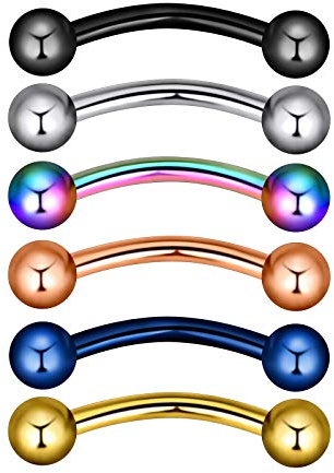 Longbeauty 6 Stück Piercing Banane Set 1.2mm Edelstahl Kugel Augenbrauen Eskimo Rook Septum Helix Lippe Nase Ohr Bananenstecker Curved Barbell Piercing Schmuck 12mm Länge
