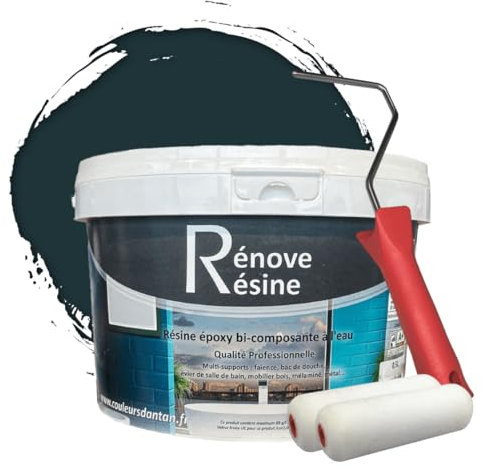 COULEURS D ANTAN Peinture Résine multisupport Intérieur pour Faïence, Carrelage, Douche, Baignoire 5m² - RAL 5001 Bleu vert + Kit d'application OFFERT