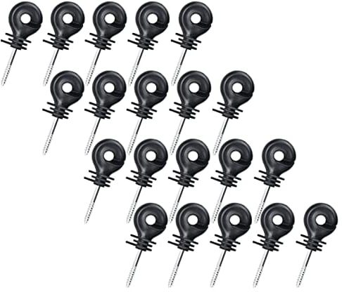 XLKJ 20pcs Isolateurs à Visser, Isolateurs Annulaires, Clôture Électrique Isolateurs à Vis, pour Poteau en Bois (Noir)
