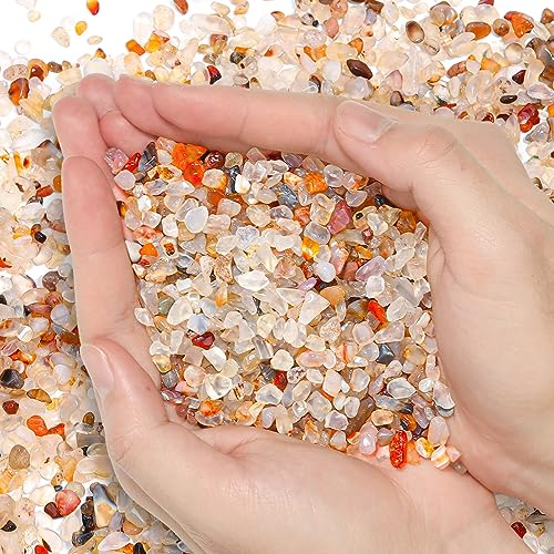 T4U Decorative Stones Gravel 450g (1 lb), Stone for Plants Succulent Pot, Small Irregular Polished Tumbled Chips Mixed Color, Crushed Crystals for Craft Aquarium Garden Vase Fish Tank DIY - Moonstone