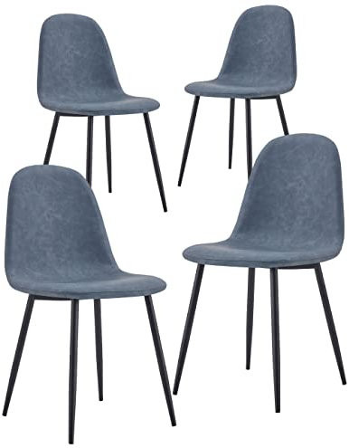 Brigros WeHome 4er Set Kunstleder-Stühle Schöne Metallbeine und Stoffsitz, geeignet für Esszimmer, Wohnzimmer, Bar, Wartezimmer, Büro, Moderne Räume (Blau, Kunstleder)