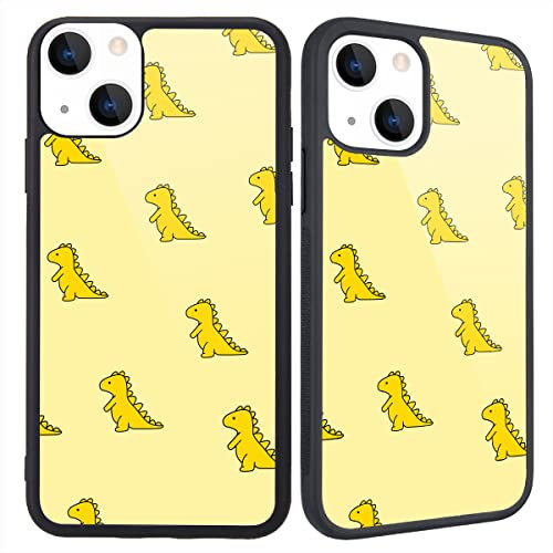 MAYCARI for iPhone 13 Case Cute Dinosaur(Yellow) Pattern Design Hard Back Case with Soft TPU Bumper for Girls Children Women Protective Phone Case for iPhone 13